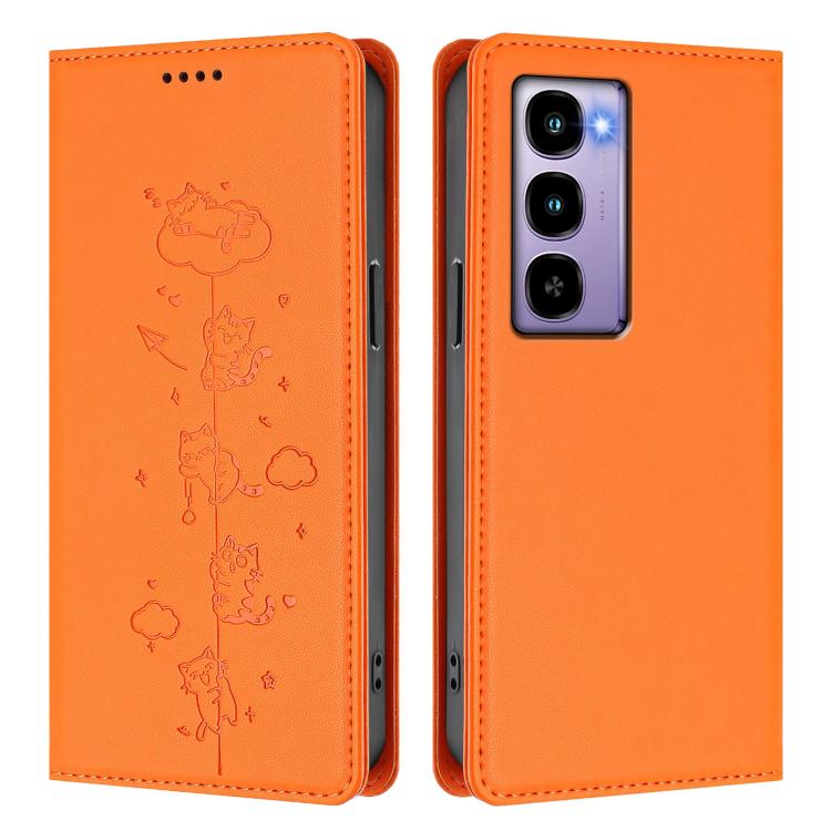 For itel City 100 Cute Cats Embossed Magnetic RFID Vegan Leather Phone Case