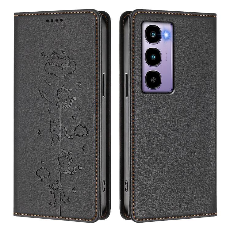For itel City 100 Cute Cats Embossed Magnetic RFID Vegan Leather Phone Case