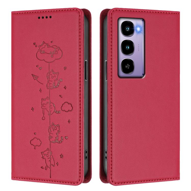 For itel City 100 Cute Cats Embossed Magnetic RFID Vegan Leather Phone Case