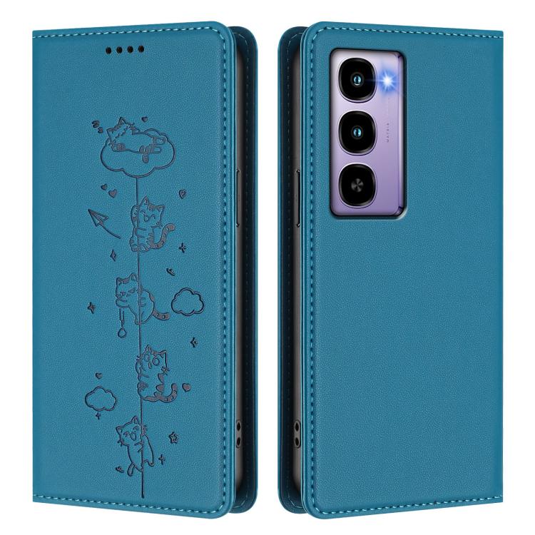 For itel City 100 Cute Cats Embossed Magnetic RFID Vegan Leather Phone Case
