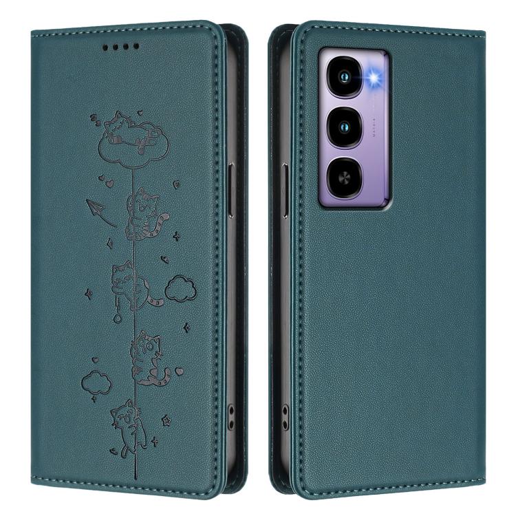 For itel City 100 Cute Cats Embossed Magnetic RFID Vegan Leather Phone Case