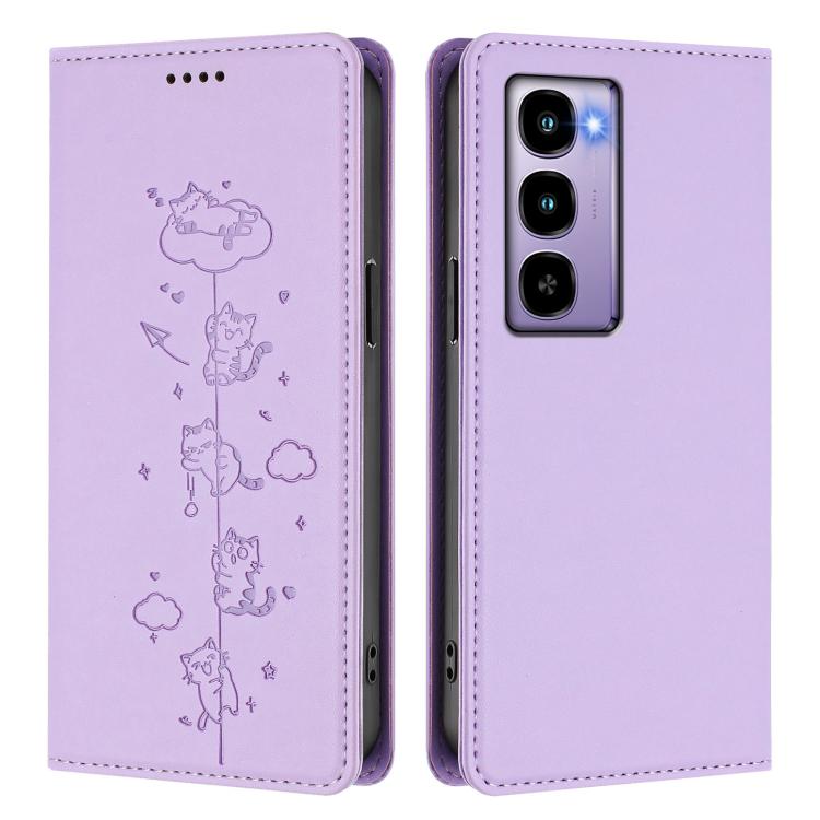 For itel City 100 Cute Cats Embossed Magnetic RFID Vegan Leather Phone Case
