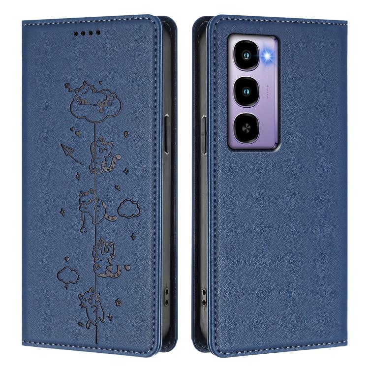For itel City 100 Cute Cats Embossed Magnetic RFID Vegan Leather Phone Case