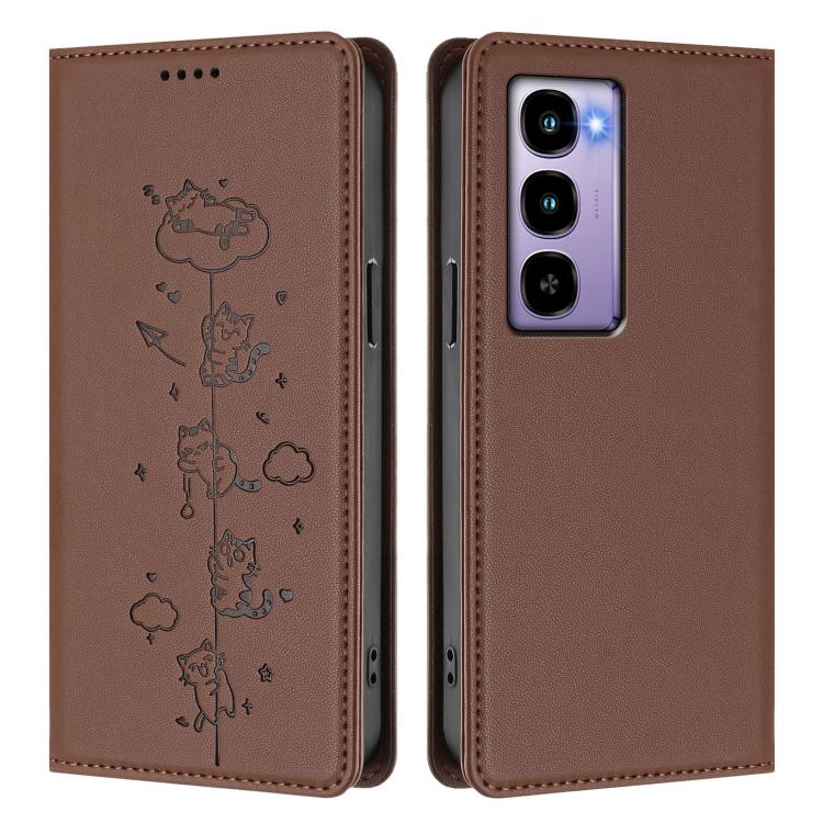 For itel City 100 Cute Cats Embossed Magnetic RFID Vegan Leather Phone Case