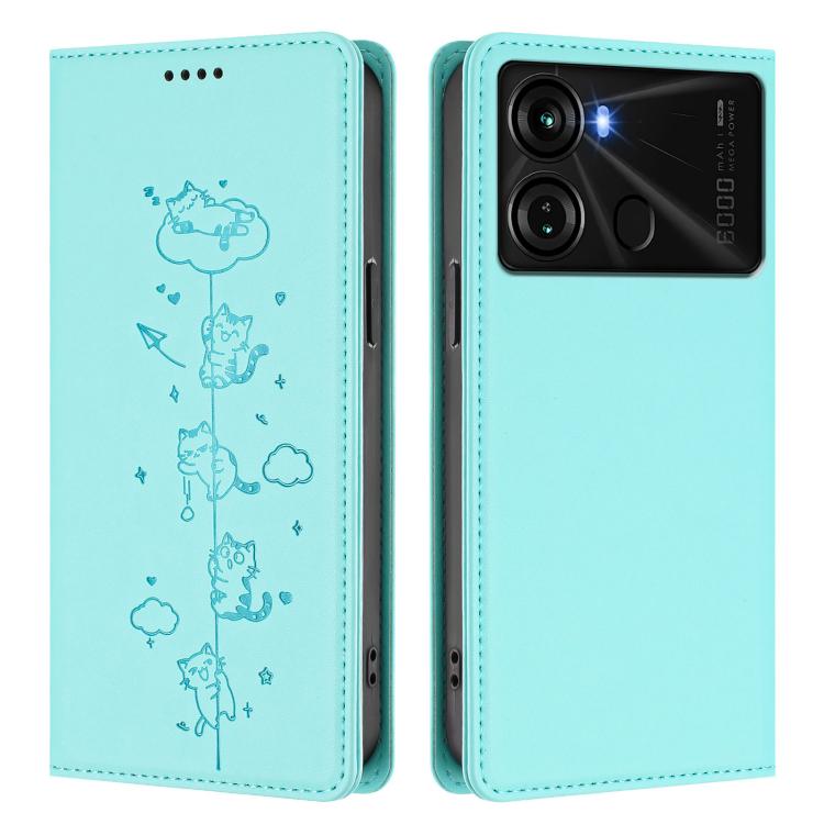 For itel P40 Cute Cats Embossed Magnetic RFID Vegan Leather Phone Case