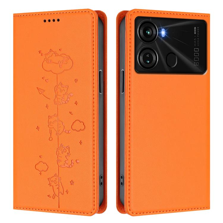 For itel P40 Cute Cats Embossed Magnetic RFID Vegan Leather Phone Case