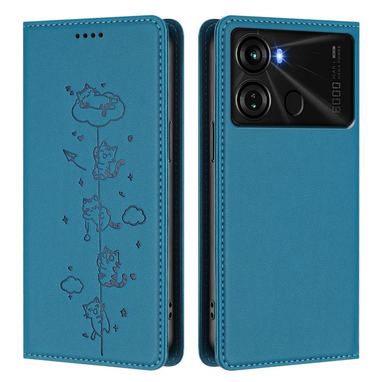 For itel P40 Cute Cats Embossed Magnetic RFID Vegan Leather Phone Case