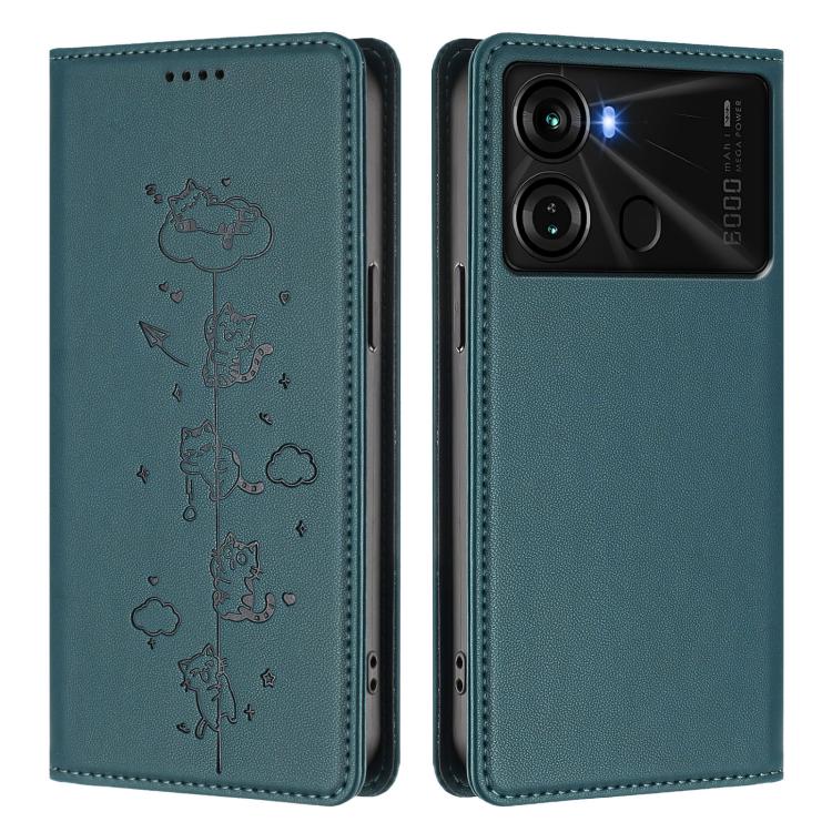 For itel P40 Cute Cats Embossed Magnetic RFID Vegan Leather Phone Case