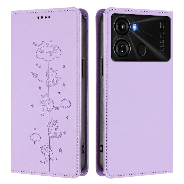 For itel P40 Cute Cats Embossed Magnetic RFID Vegan Leather Phone Case