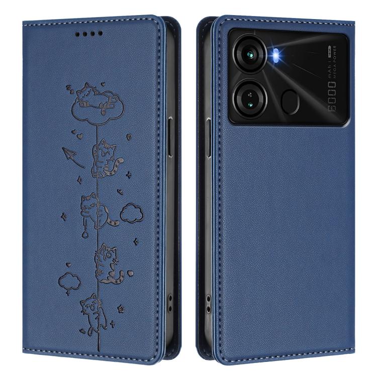 For itel P40 Cute Cats Embossed Magnetic RFID Vegan Leather Phone Case