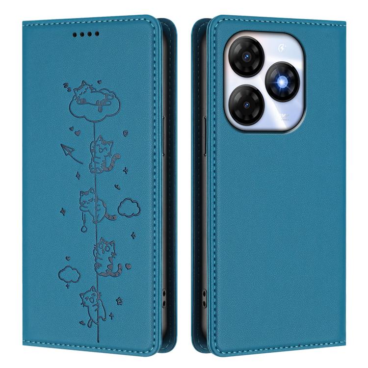 For itel P55 4G Cute Cats Embossed Magnetic RFID Vegan Leather Phone Case