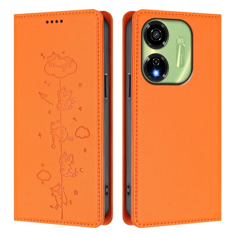 For itel P55 5G Cute Cats Embossed Magnetic RFID Vegan Leather Phone Case