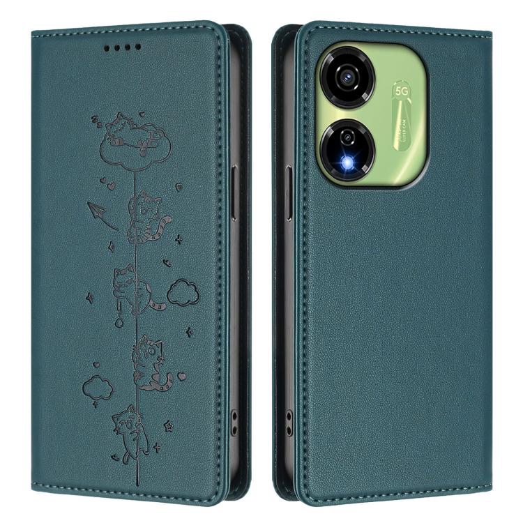 For itel P55 5G Cute Cats Embossed Magnetic RFID Vegan Leather Phone Case