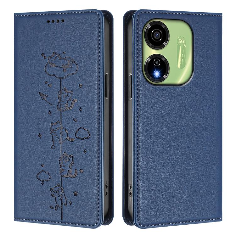 For itel P55 5G Cute Cats Embossed Magnetic RFID Vegan Leather Phone Case