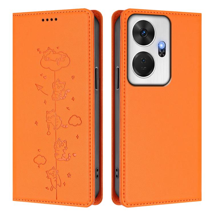 For itel P55+ Cute Cats Embossed Magnetic RFID Vegan Leather Phone Case