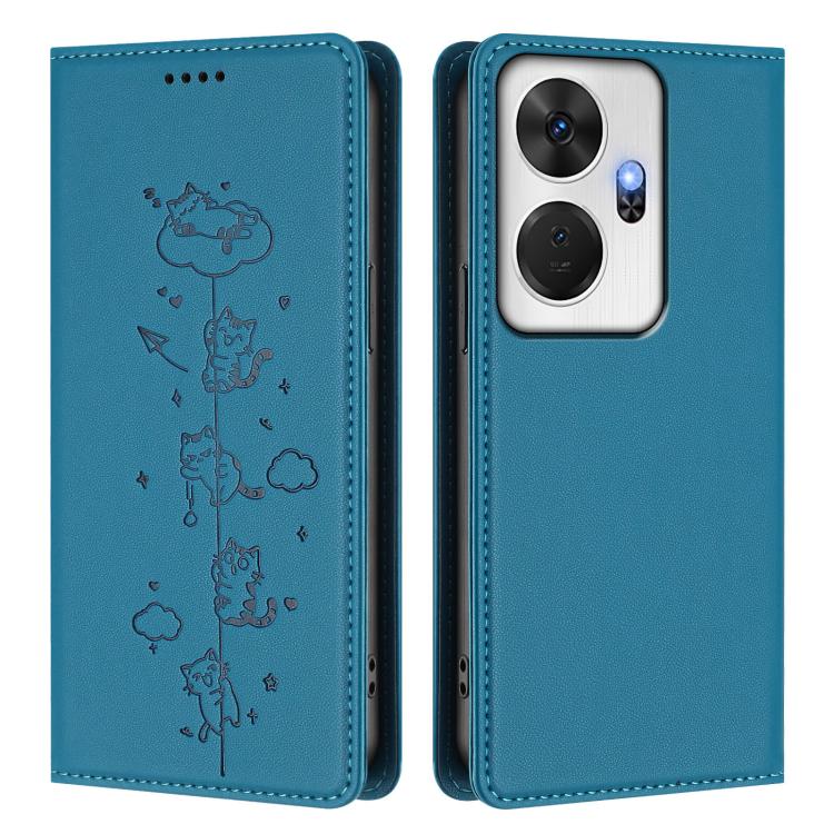 For itel P55+ Cute Cats Embossed Magnetic RFID Vegan Leather Phone Case
