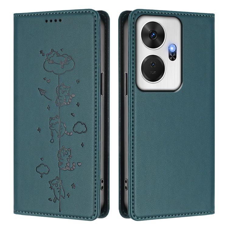 For itel P55+ Cute Cats Embossed Magnetic RFID Vegan Leather Phone Case