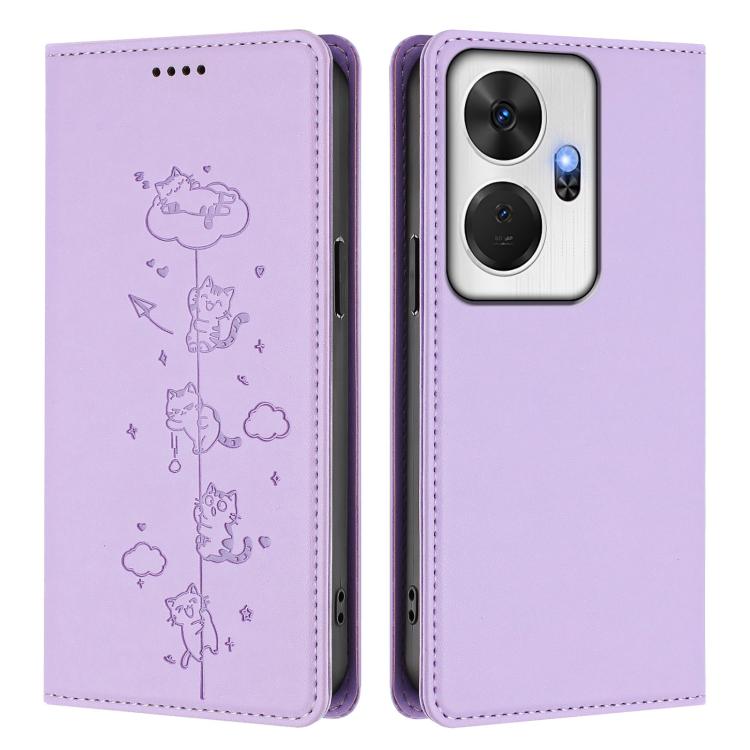 For itel P55+ Cute Cats Embossed Magnetic RFID Vegan Leather Phone Case