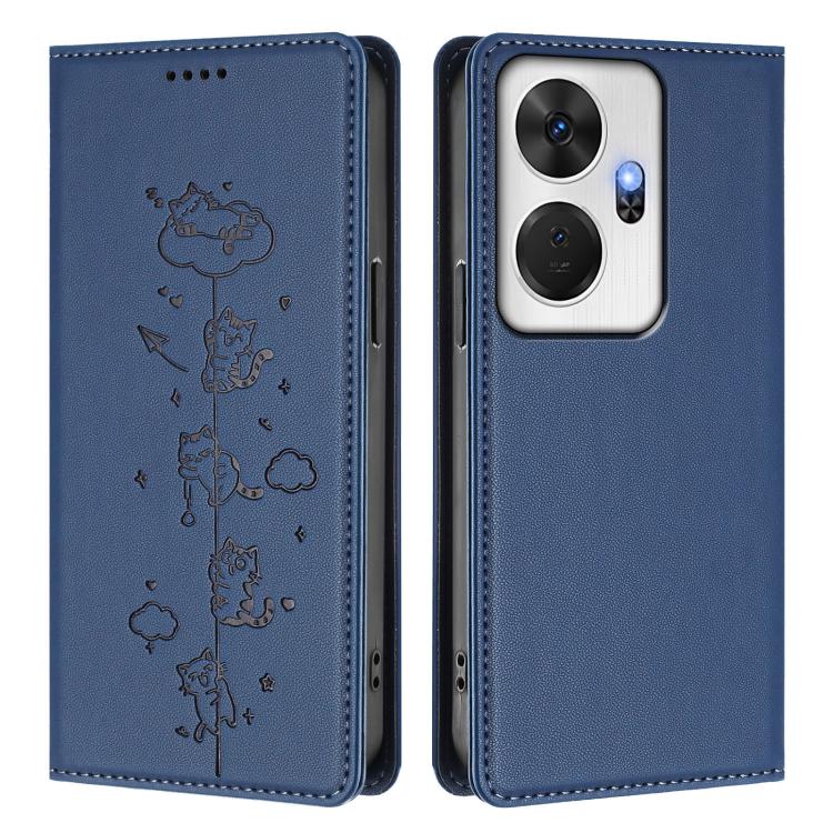 For itel P55+ Cute Cats Embossed Magnetic RFID Vegan Leather Phone Case