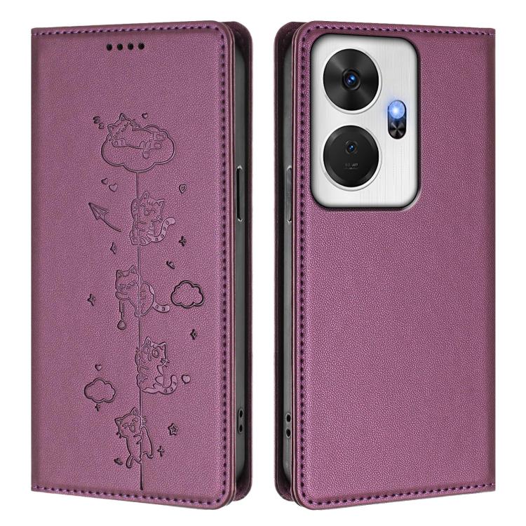 For itel P55+ Cute Cats Embossed Magnetic RFID Vegan Leather Phone Case