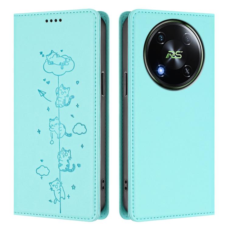 For itel RS4 S666LN Cute Cats Embossed Magnetic RFID Vegan Leather Phone Case