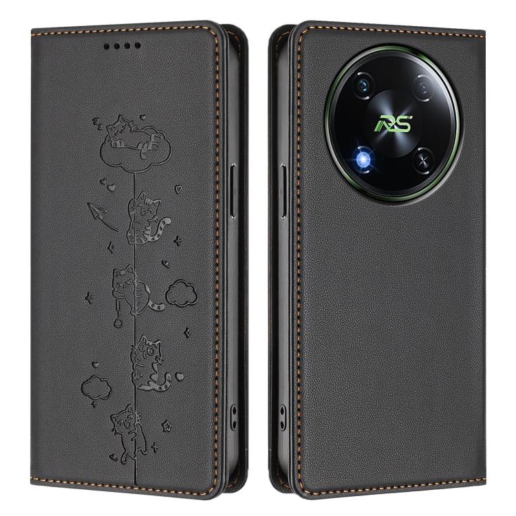 For itel RS4 S666LN Cute Cats Embossed Magnetic RFID Vegan Leather Phone Case