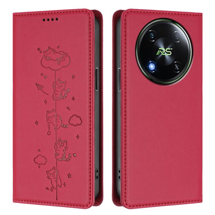For itel RS4 S666LN Cute Cats Embossed Magnetic RFID Vegan Leather Phone Case