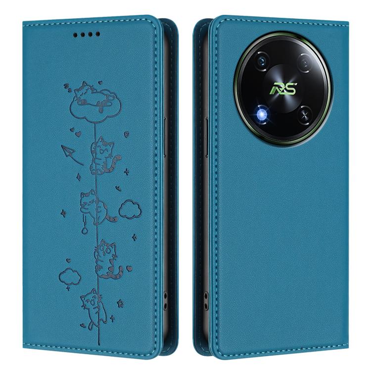 For itel RS4 S666LN Cute Cats Embossed Magnetic RFID Vegan Leather Phone Case
