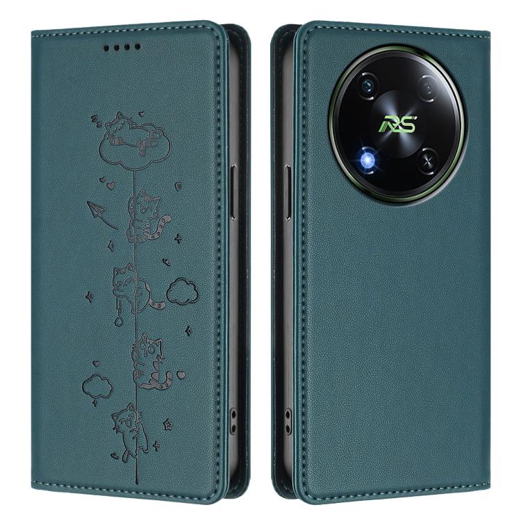 For itel RS4 S666LN Cute Cats Embossed Magnetic RFID Vegan Leather Phone Case