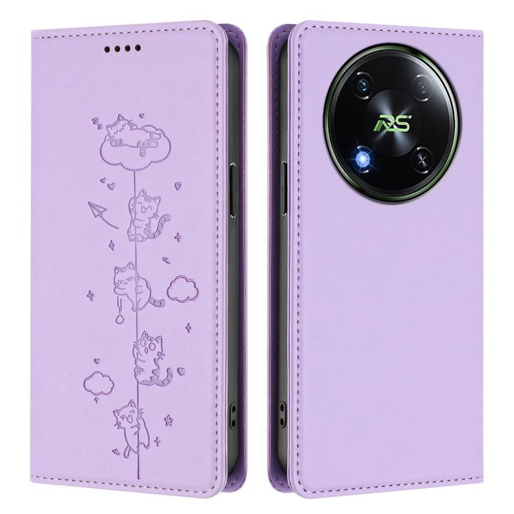 For itel RS4 S666LN Cute Cats Embossed Magnetic RFID Vegan Leather Phone Case