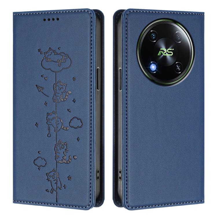 For itel RS4 S666LN Cute Cats Embossed Magnetic RFID Vegan Leather Phone Case
