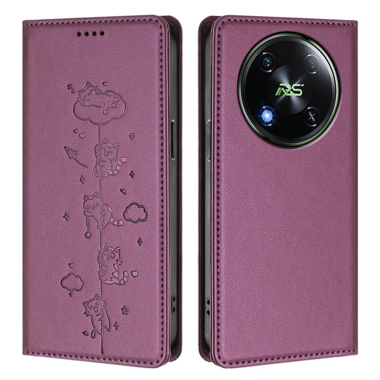 For itel RS4 S666LN Cute Cats Embossed Magnetic RFID Vegan Leather Phone Case