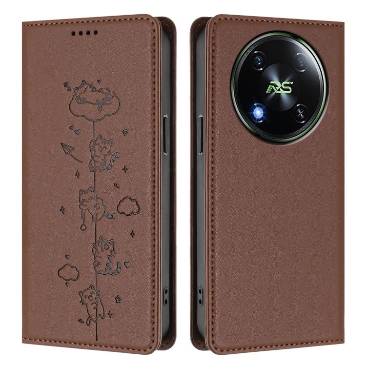 For itel RS4 S666LN Cute Cats Embossed Magnetic RFID Vegan Leather Phone Case
