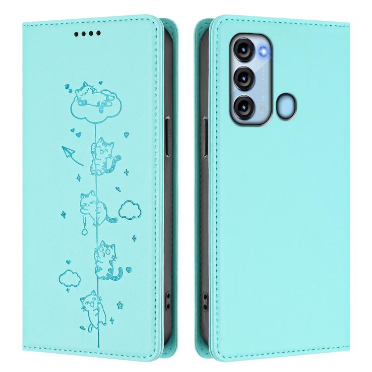 For itel S17 / Vision 3 Cute Cats Embossed Magnetic RFID Vegan Leather Phone Case