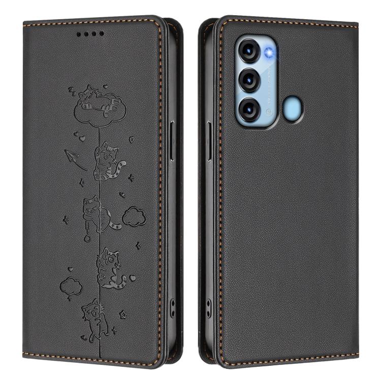 For itel S17 / Vision 3 Cute Cats Embossed Magnetic RFID Vegan Leather Phone Case