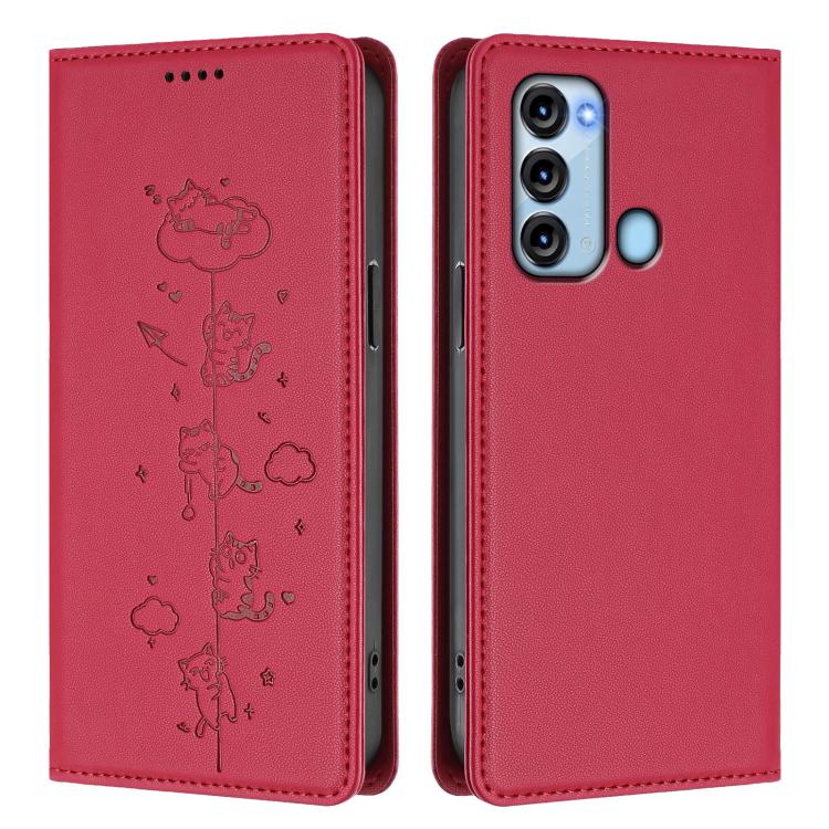For itel S17 / Vision 3 Cute Cats Embossed Magnetic RFID Vegan Leather Phone Case