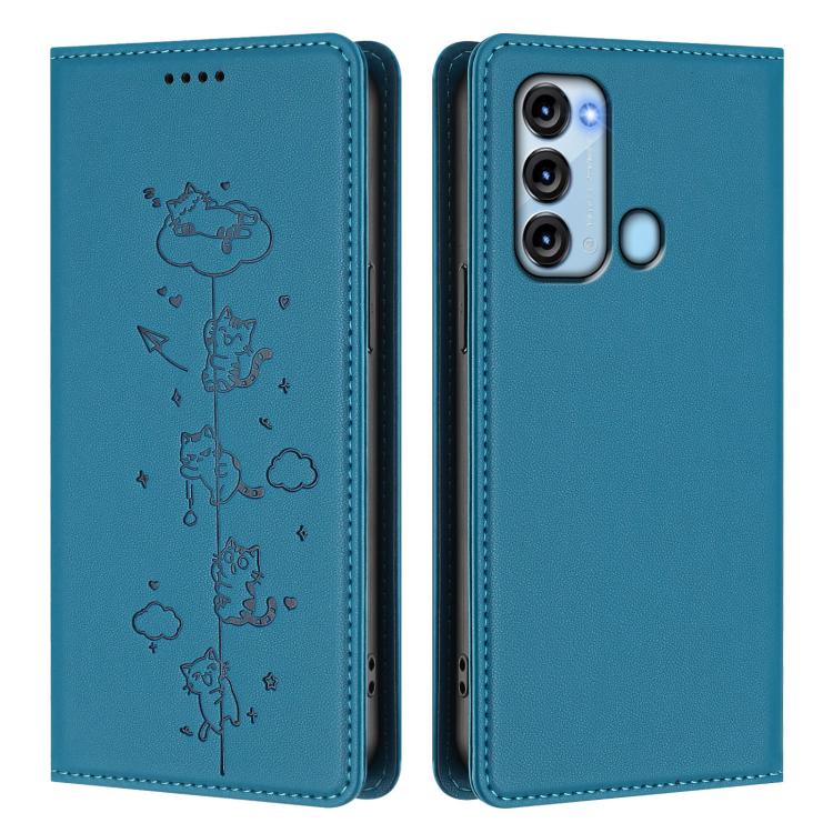 For itel S17 / Vision 3 Cute Cats Embossed Magnetic RFID Vegan Leather Phone Case