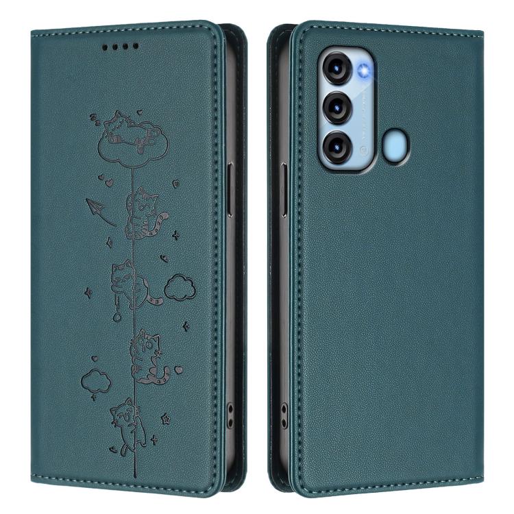 For itel S17 / Vision 3 Cute Cats Embossed Magnetic RFID Vegan Leather Phone Case