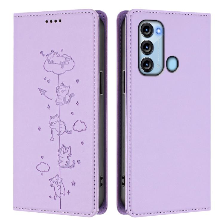 For itel S17 / Vision 3 Cute Cats Embossed Magnetic RFID Vegan Leather Phone Case
