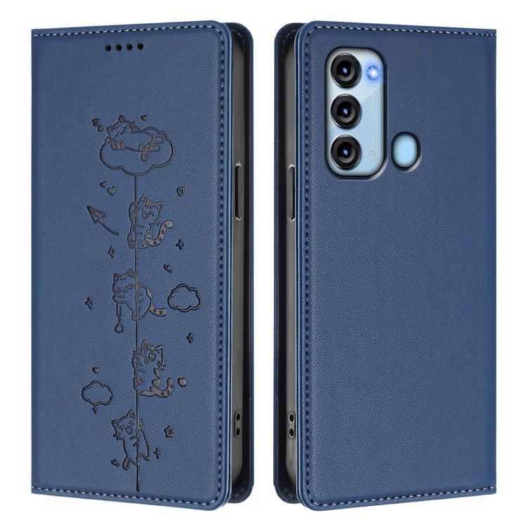 For itel S17 / Vision 3 Cute Cats Embossed Magnetic RFID Vegan Leather Phone Case