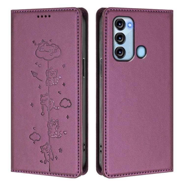For itel S17 / Vision 3 Cute Cats Embossed Magnetic RFID Vegan Leather Phone Case