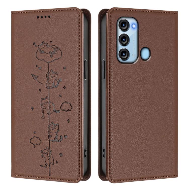 For itel S17 / Vision 3 Cute Cats Embossed Magnetic RFID Vegan Leather Phone Case