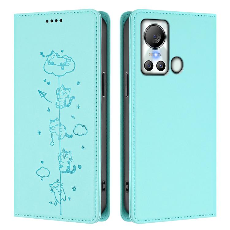 For itel S18 / Vision 5 Cute Cats Embossed Magnetic RFID Vegan Leather Phone Case
