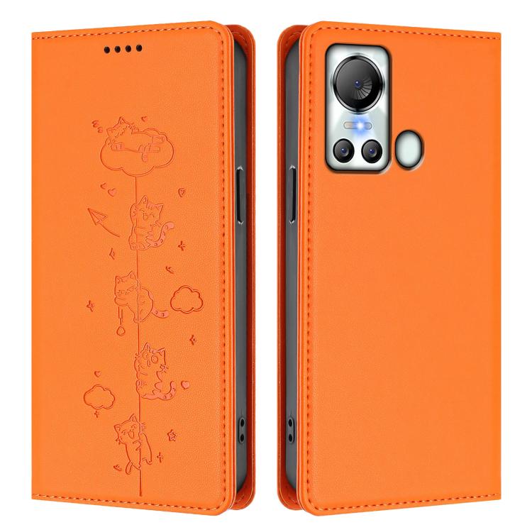For itel S18 / Vision 5 Cute Cats Embossed Magnetic RFID Vegan Leather Phone Case