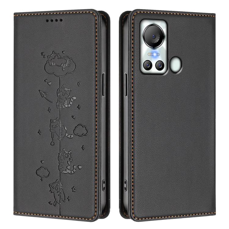For itel S18 / Vision 5 Cute Cats Embossed Magnetic RFID Vegan Leather Phone Case