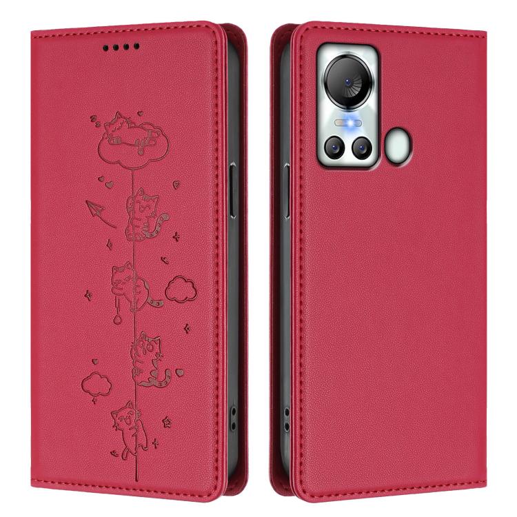 For itel S18 / Vision 5 Cute Cats Embossed Magnetic RFID Vegan Leather Phone Case