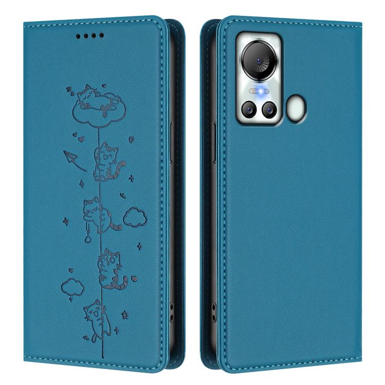 For itel S18 / Vision 5 Cute Cats Embossed Magnetic RFID Vegan Leather Phone Case