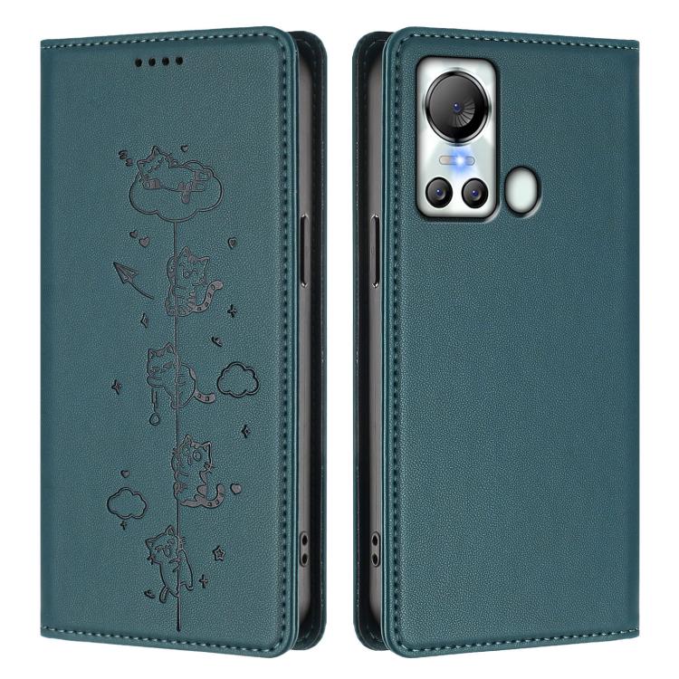 For itel S18 / Vision 5 Cute Cats Embossed Magnetic RFID Vegan Leather Phone Case