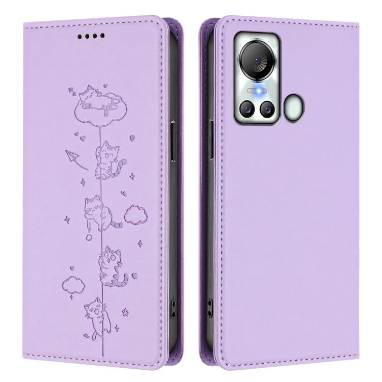 For itel S18 / Vision 5 Cute Cats Embossed Magnetic RFID Vegan Leather Phone Case