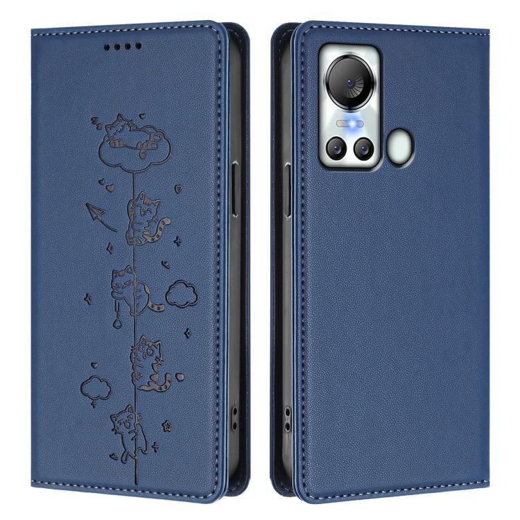 For itel S18 / Vision 5 Cute Cats Embossed Magnetic RFID Vegan Leather Phone Case